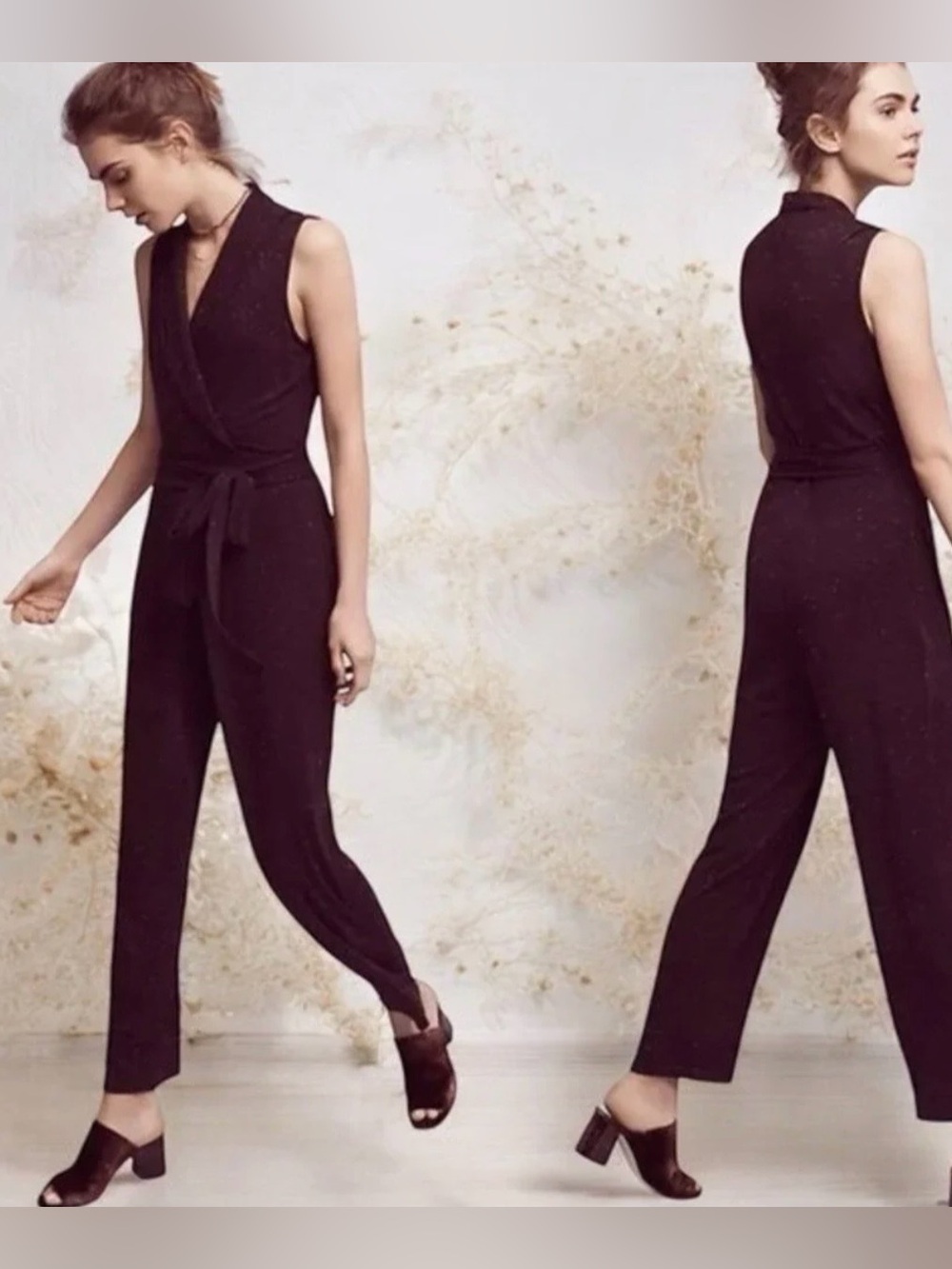 Anthropologie Dolan | Womens Plum Anchorage Sleeveless Wrap Jumpsuit Tie Waist S